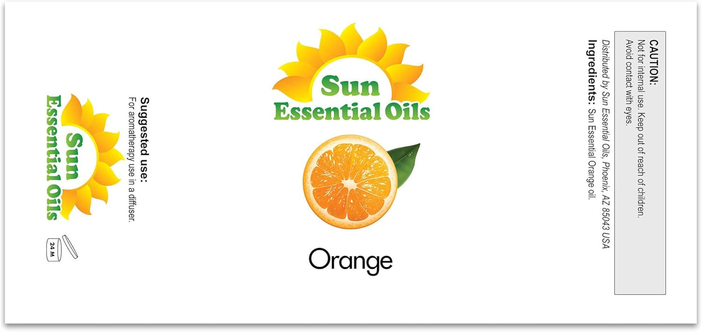 Sun Essential Oils - Sweet Orange Essential Oil 8 oz with Dropper for Diffusers, Hair, Skin Care, Aromatherapy Massage, Candle, Soap, Lotion & Cleaning Products Making, Citrus Scent for Home