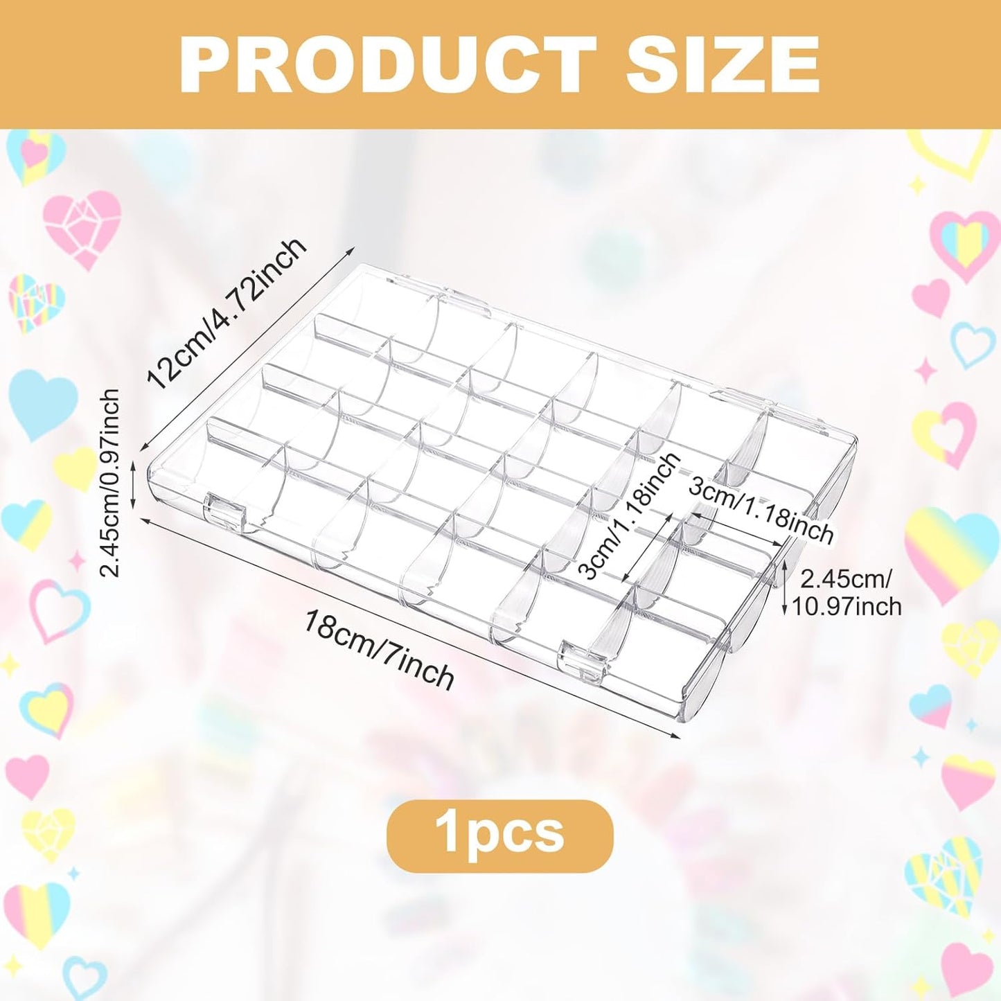 24 Grids Plastic Bead Organizer Box, Acrylic Jewelry Box Organizer Container Nail Rhinestone Display Case for Craft Beads Jewelry Small Parts Sewing Items (Clear)