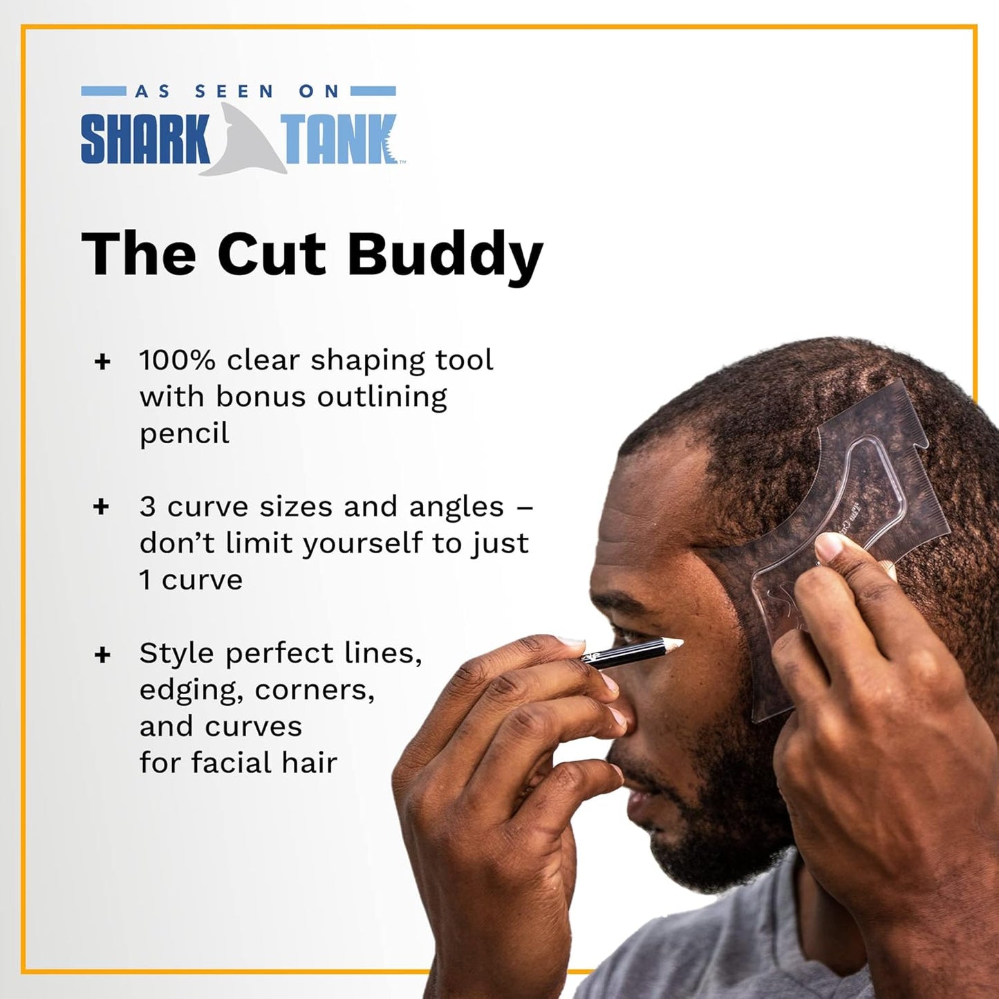 The Cut Buddy Original Shaping Tool, Clear Beard and Hairline Template with Bonus Tracer Pencil, As Seen on Shark Tank