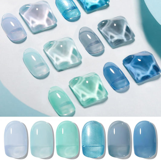 Born Pretty Jelly Blue Gel Nail Polish Set Sheer Transparent Blue Gel Polish Nail Art Manicure DIY at Home 6PCS