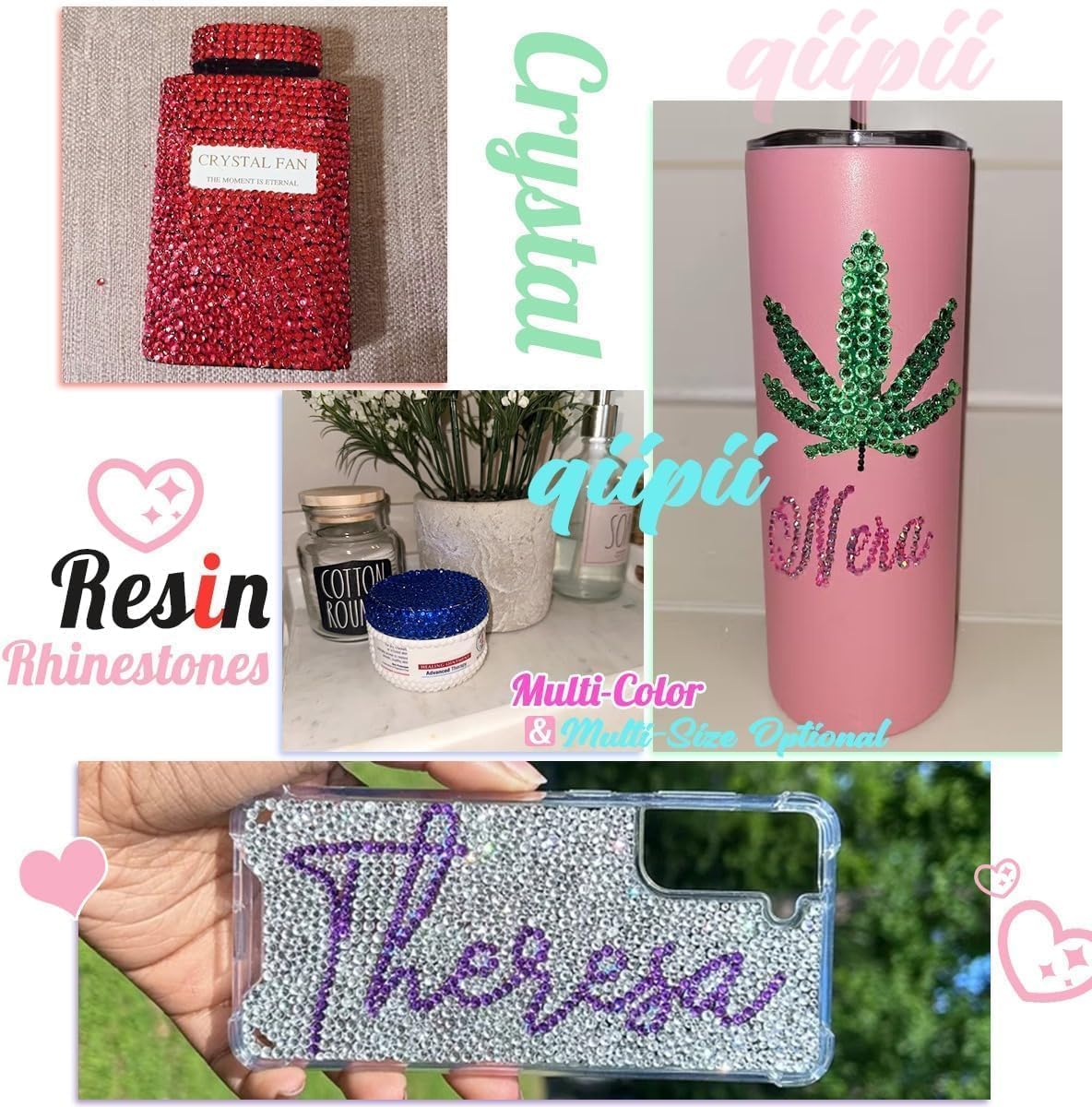 Jade Green Crystal Resin Rhinestones w B7000 Jewelry Glue for Bedazzling Crafting 3mm- 6mm Flatback Stones Diamonds Crystals Gems Charms for Nails Face Eyes Makeup Tumblers Bottles DIY Crafts