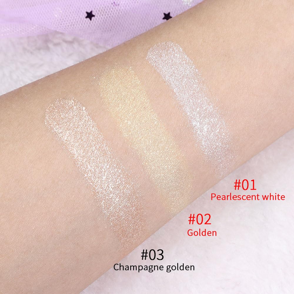 evpct Pearl White & Blonde Gold Face Highlighter Makeup Shimmer Glitter Diamond Sparkly Highlighters Makeup Palette Powder for Face Body Cheek iluminadores iluminador de jos maquillaje luminizers 1+2