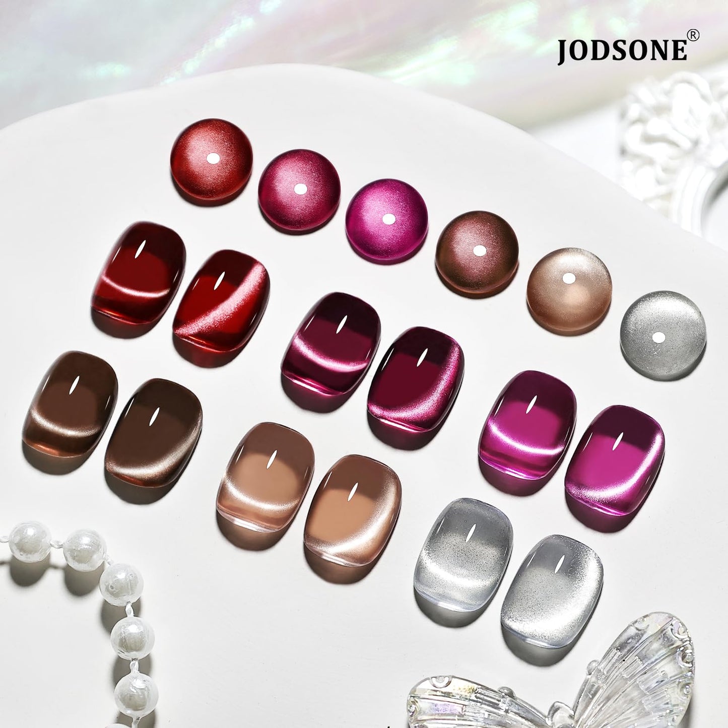 JODSONE 10ml Cat Eye Gel Nail Polish Set Purple Red Sliver Collection 6 Colors for Holographic Glitter Cat Eye with Magnet at Home DIY Design Gift for Girls