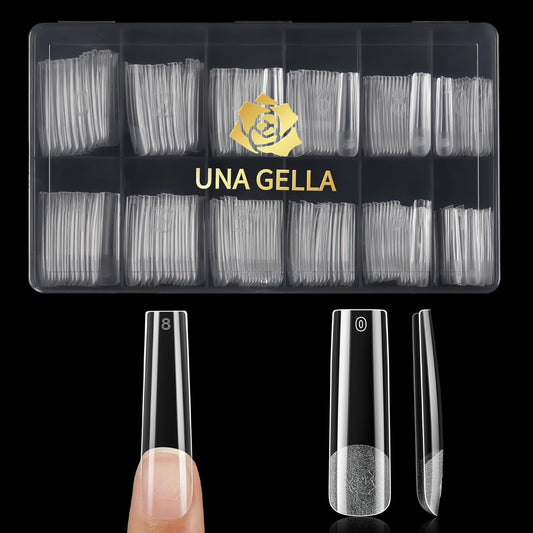 UNA GELLA Extra Long Tapered Sqaure Nail Tips, Pre-buffed 240Pcs Square Gel Nail Tips No C Curve XXL Long Square Press on Nails Full Cover Straight for Nails Extension Home DIY Salon 12 Sizes