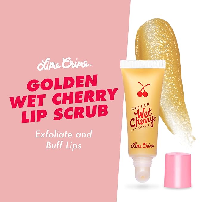 Lime Crime Golden Wet Cherry Lip Scrub - Moisturizing and Hydrating Ingredients Gently Exfoliates & Buffs Away Dead Skin - Coconut Oil & Vitamin E Helps Repair Dry, Chapped and Cracked Lips - Vegan