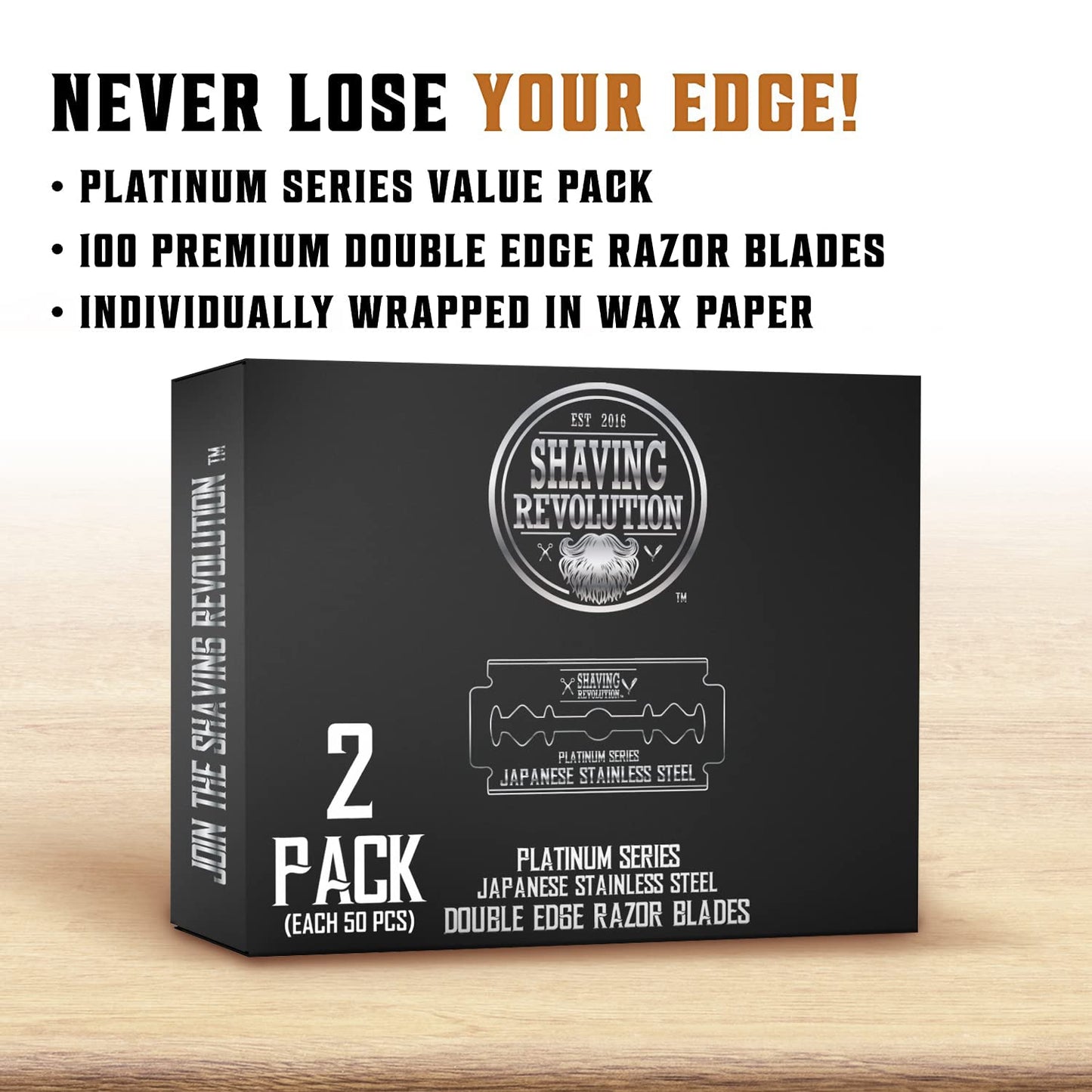 SHAVING REVOLUTION 100 Count Men's Safety Double Edge Razor Blades for Shaving - Platinum Japanese Stainless Steel Double Razor Shaving Blades for a Smooth, Precise and Clean Shave