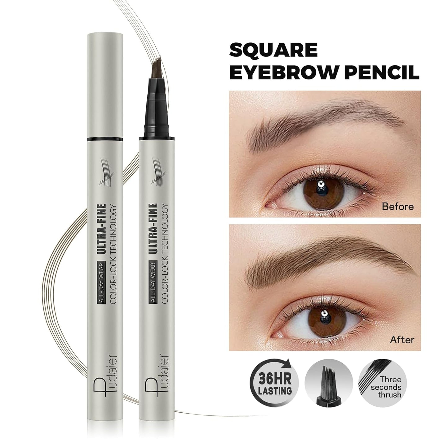 2 Pack Microblading Eyebrow Pen and Brow Tint for Women with Angled Brush & Dip to Effortlessly Create Natural Hair Like Brows, Waterproof Fast Eye Brow Makeup Pencil, Last All Day (Truffle)