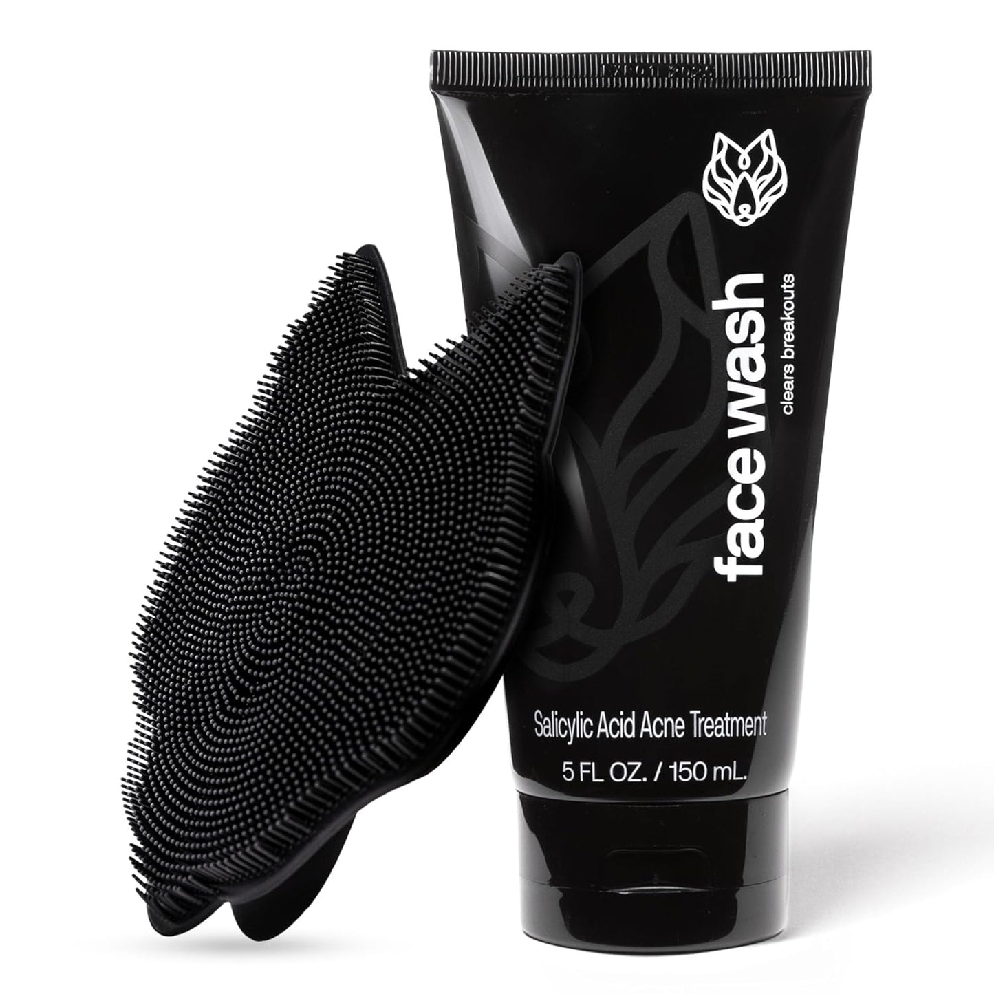 Black Wolf Charcoal Face Wash & Silicone Scrubber Set for Men - Daily Grooming & Hygiene Essentials for Mens Skin Care