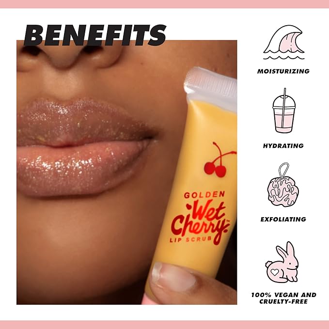Lime Crime Golden Wet Cherry Lip Scrub - Moisturizing and Hydrating Ingredients Gently Exfoliates & Buffs Away Dead Skin - Coconut Oil & Vitamin E Helps Repair Dry, Chapped and Cracked Lips - Vegan