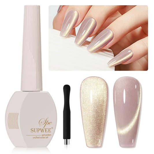 Cat Eye Gel Nail Polish, Nude Glitter Cat eye Gel Polish Holographic Magnetic Gel Polish Shimmer CatEye Effect with Magnet Soak Off Gel Salon DIY at Home, 0.5 OZ
