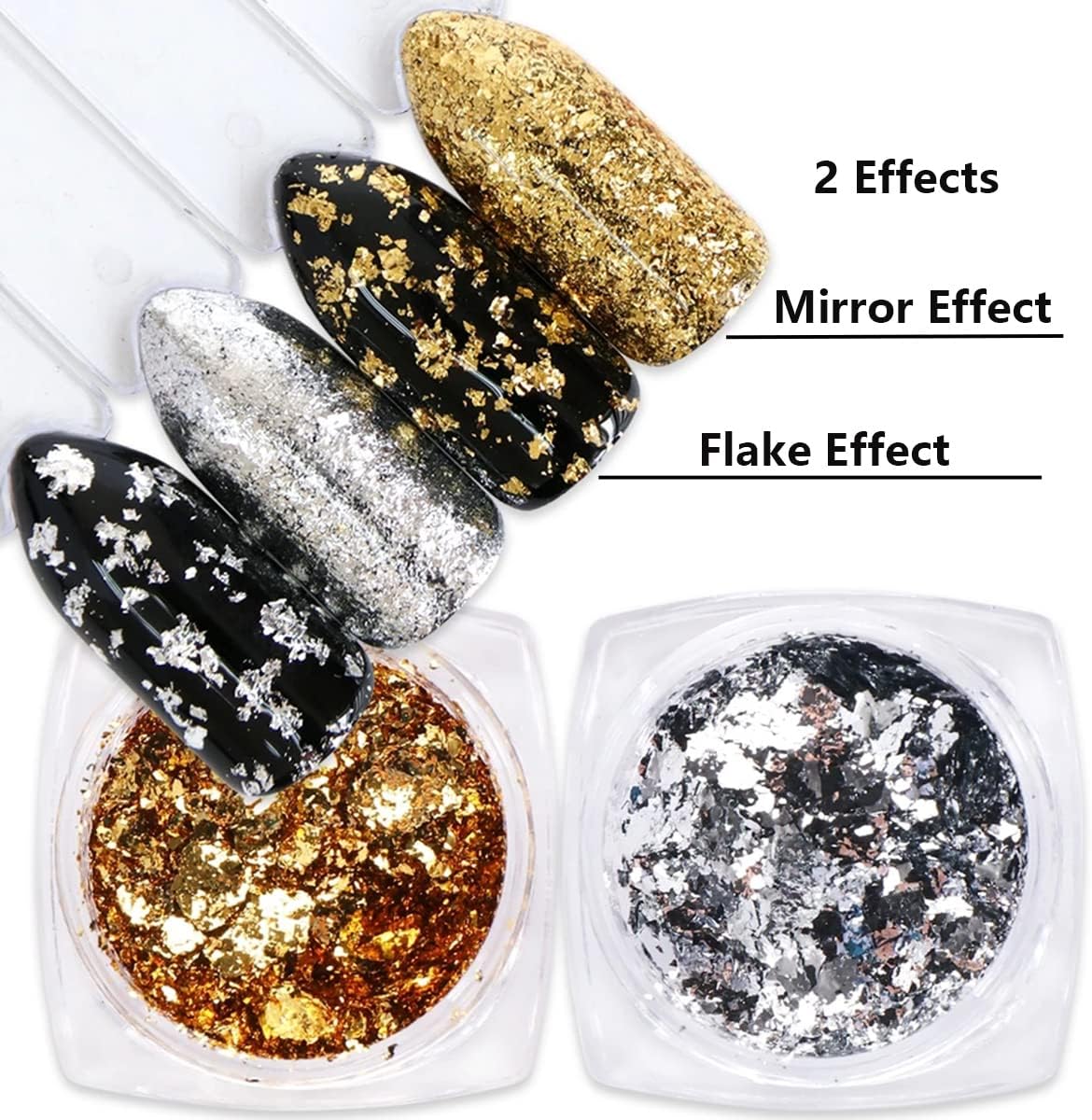 Holographic Glitter Nail Foil Flakes 3D Sparkly Aluminum Foil Sequins Nail Art Supplies Rose Gold Red Silver Glitter Foils Flake Mirror Powder Nail Designs for Acrylic Nail Art Decoration (4Boxes)