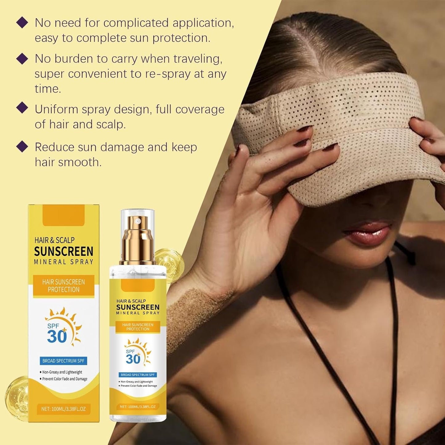 Hair and Scalp Sunscreen Spray SPF 30 - UV Protection for Scalp & Hair, Prevents Color Fade & Dryness, Non-Greasy & Lightweight Formula for Hiking/Beach/Outdoors (1)