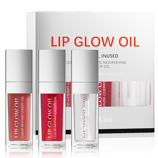 Lip Glow Oil Long Lasting Plumping Transparent Lip Balm Moisturizing Lip Oil Repairing Lip Lines and Prevents Dry Cracked for Lip Care and Dry Lips (Set-C)