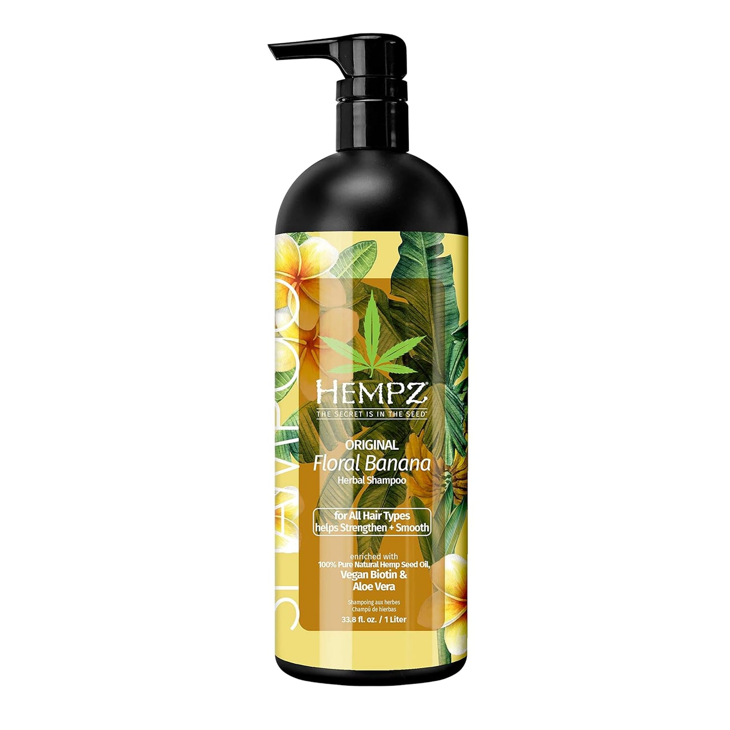 Hempz Biotin Hair Shampoo - Original Light Floral & Banana - For All Hair Types Growth & Strengthening of Dry, Damaged and Color Treated Hair, Hydrating, Softening, Moisturizing - 33.8 Fl OZ