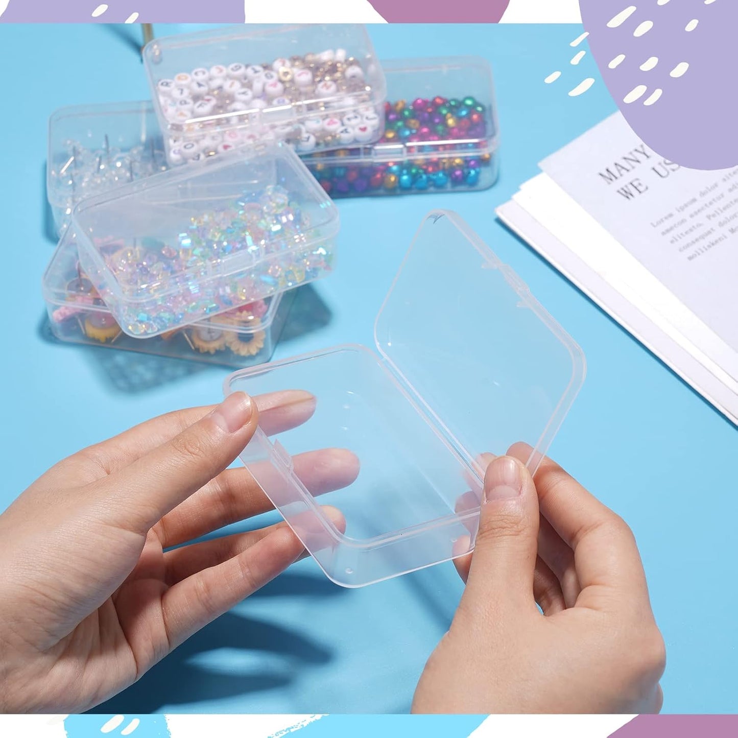 ISKYBOB 6 Packs Rectangle Small Clear Plastic Storage Containers Box Case with Hinged Lid Crafts Organizer for Crayons, Bobby Pin, Beads(3.4 x 2.2in)