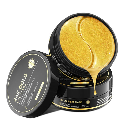 24K Gold Under-Eye Patches, 120 Pcs Collagen Serum Eye Mask Pads, for Bags/Anti-Aging/Wrinkles/Rejuvenation/Hydration, Cooling & Soothing the Skin, Relieving Fatigue, 12.7 Fl Oz, 2 Pack