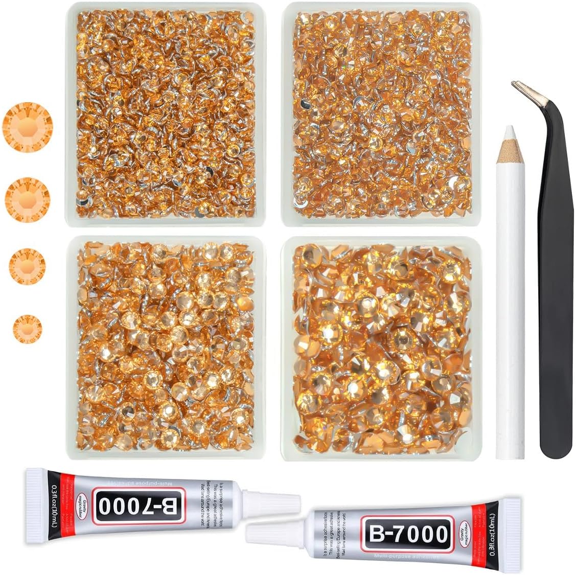 Caramel Gold Crystal Resin Rhinestones w B7000 Jewelry Glue for Bedazzling Crafting 3mm-6mm Flatback Stones Diamonds Crystals Gems Charms for Nails Face Eyes Makeup Tumblers Bottles DIY Crafts