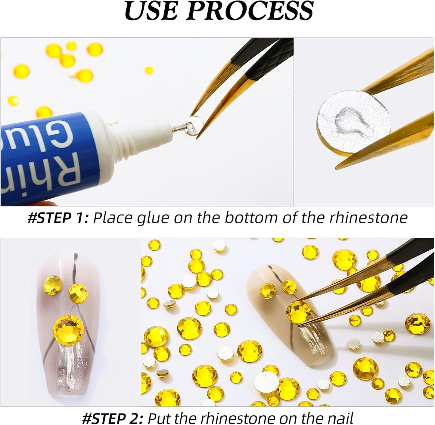 Citrine Flatback Rhinestones, Glass Rhinestones for Nail Art and Craft, Glue Fix, Loose Crystal Gemstones(Yellow, SS16, 1440pcs, 3.8-4.0mm)