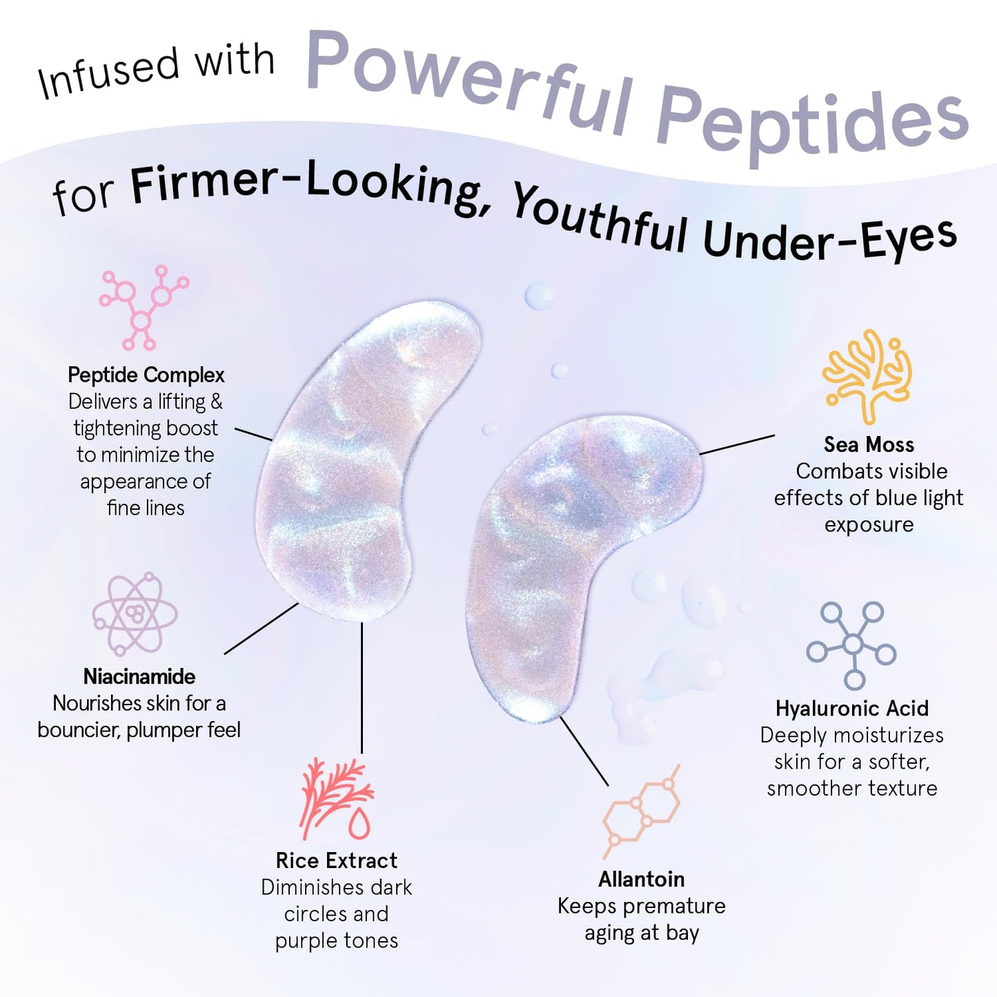 grace & stella Peptide Under Eye Patches with Niacinamide & Rice Extract - Firming Eye Masks for Dark Circles and Puffiness - Gel Mask for Firmer-Looking Skin - Vegan, Cruelty-Free (White, 24 Pairs)