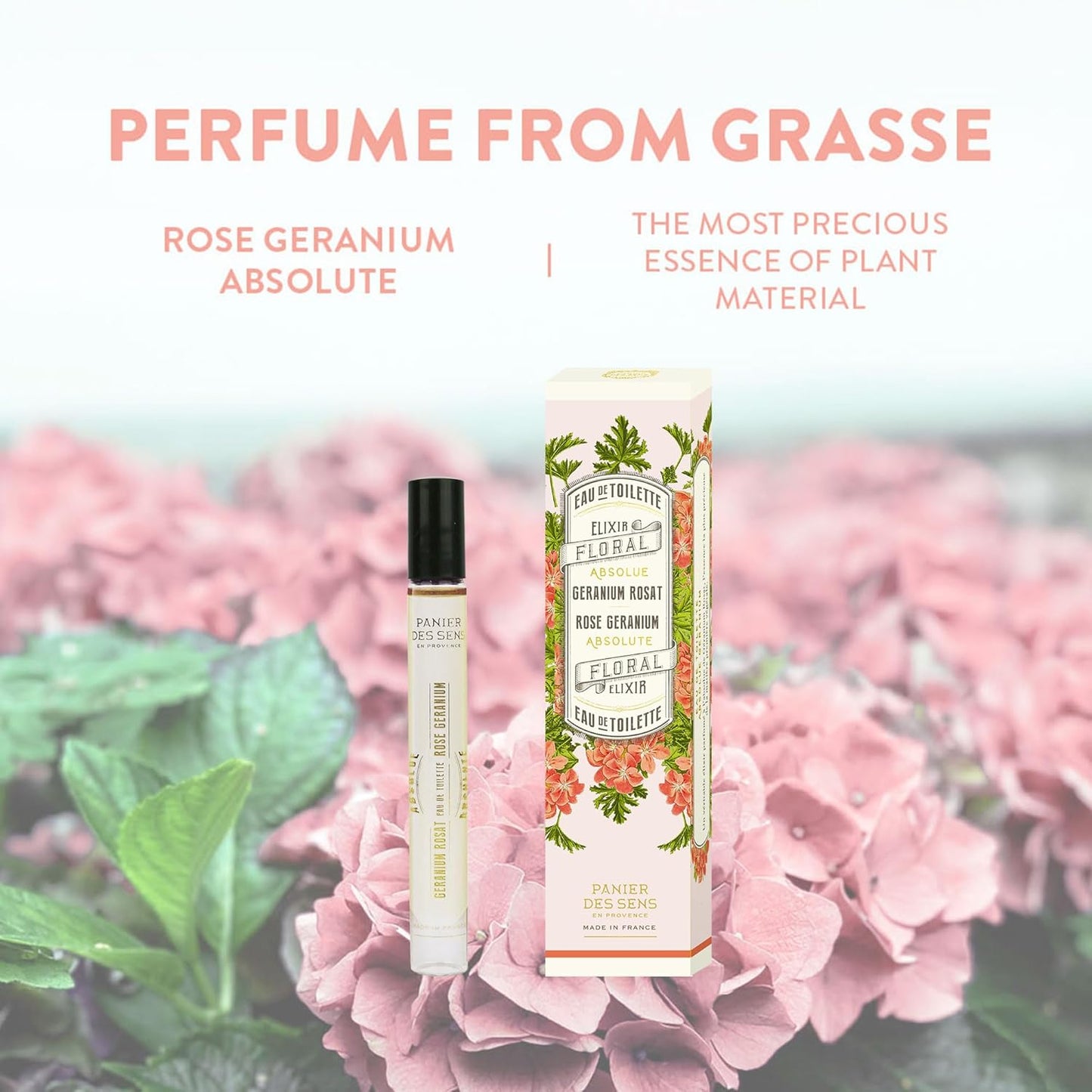 Panier des Sens – Geranium Rosat Roll-on Eau de Toilette 0.3 Floz – Floral & Herbal Fragrance - Mini Perfume for Women - Parfum Crafted in Grasse, France - Daily Use - Light Travel Perfume