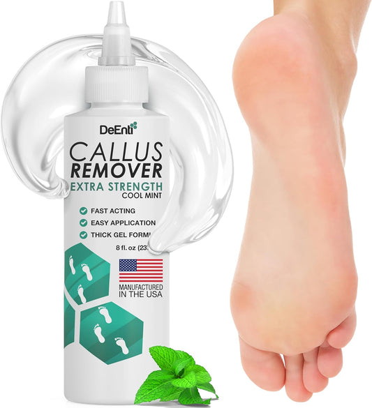 DeEnti Callus Remover for Feet, Extra Strength Foot Callus Remover Gel, 8oz Salon Grade Home Pedicure Supplies for Dry Skin, Cracked Heel, Professional Strength Foot Care, Cool Mint