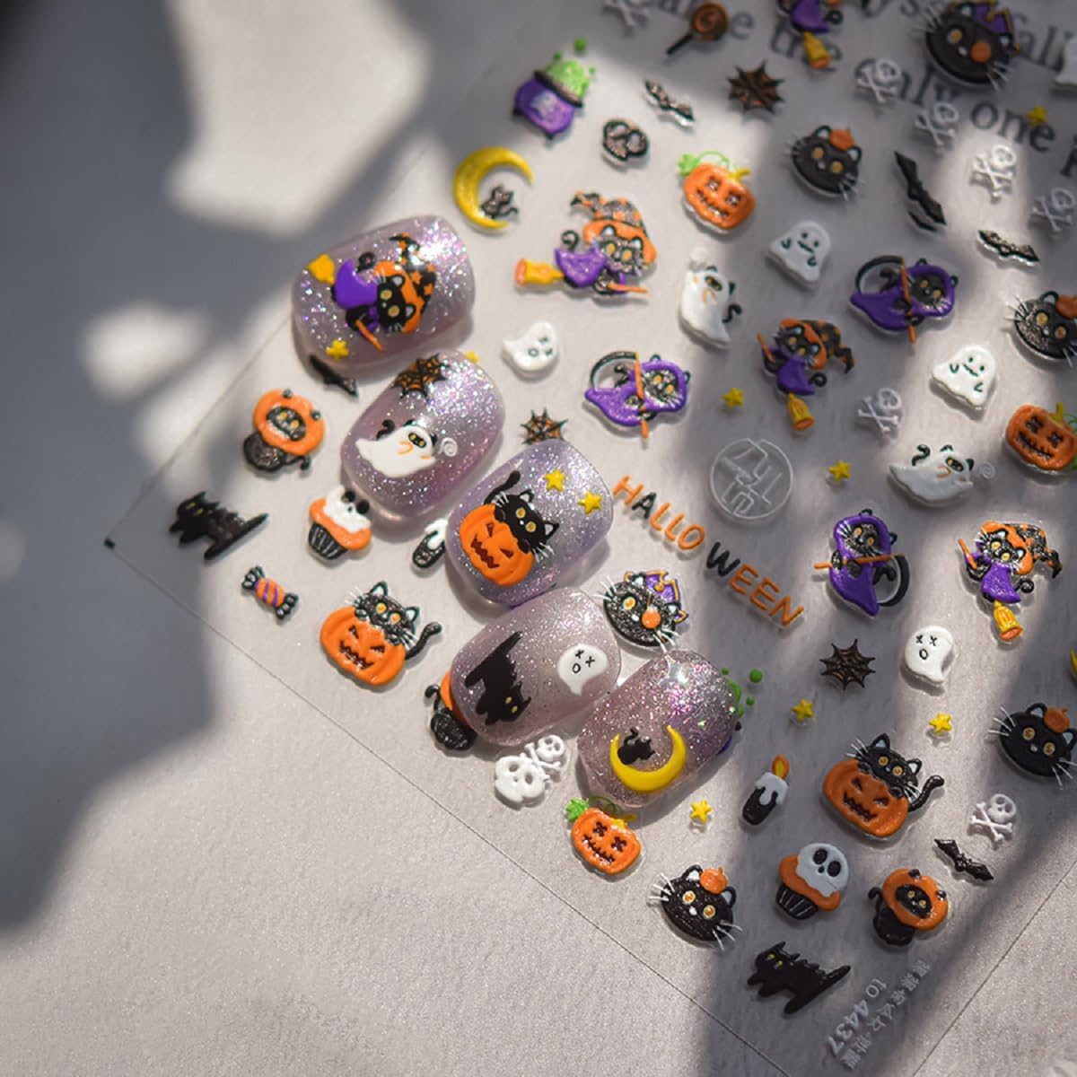 5D Embossed Halloween Nail Stickers Pumpkin Nail Art Decals Cat Skull Design Cute Nail Art Sticker Ghost Nail Art Supplies Decoration for Women Holiday DIY Manicure 1 Sheet