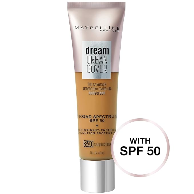Maybelline Dream Urban Cover Flawless Coverage Foundation Makeup, SPF 50, Cappuccino