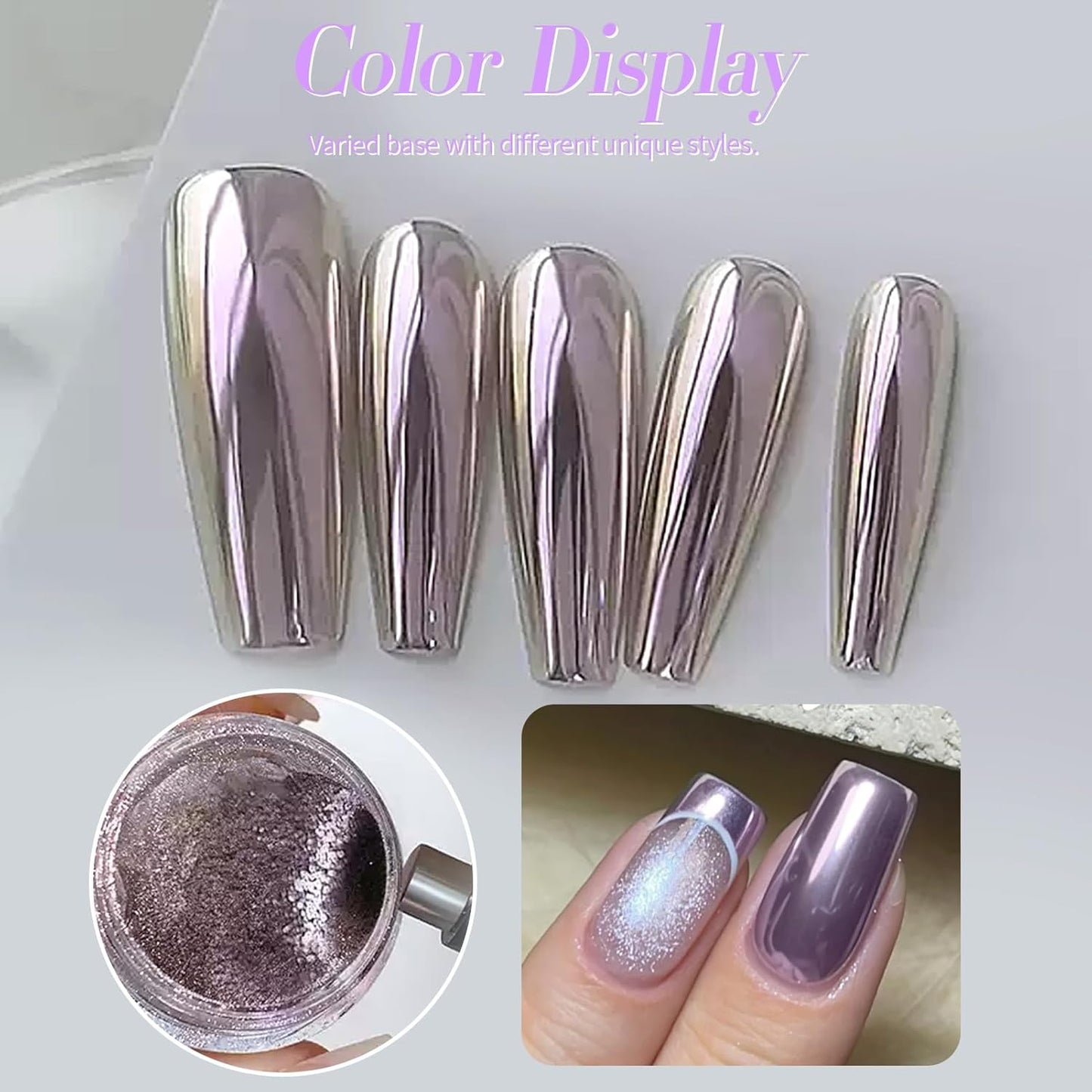 Born Pretty Purple Chrome Nail Powder Super Glossy Mirror Effect Metallic Nail Powder Cat Magnetic Eye Nail Powder Nail Glitter Manicure Pigments for Nail Art Design