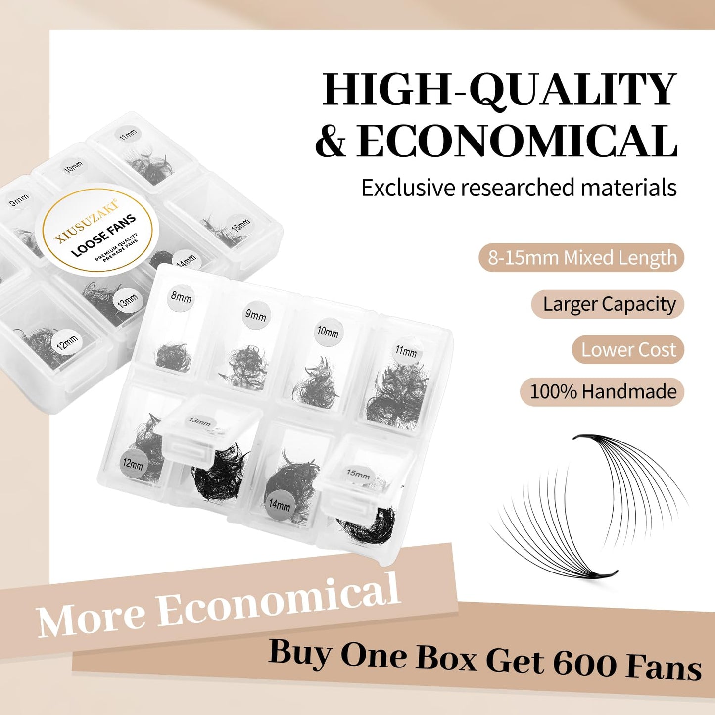 Premade Fans Eyelash Extensions 600 Fans 12D Volume Lash Extensions 0.03 Thickness Eyelash Extension D Curl Premade Lash Fans Mix 8-15mm Fluffy Soft Handmade Loose Fan(600Fans-12D-0.03-D,8-15mm)