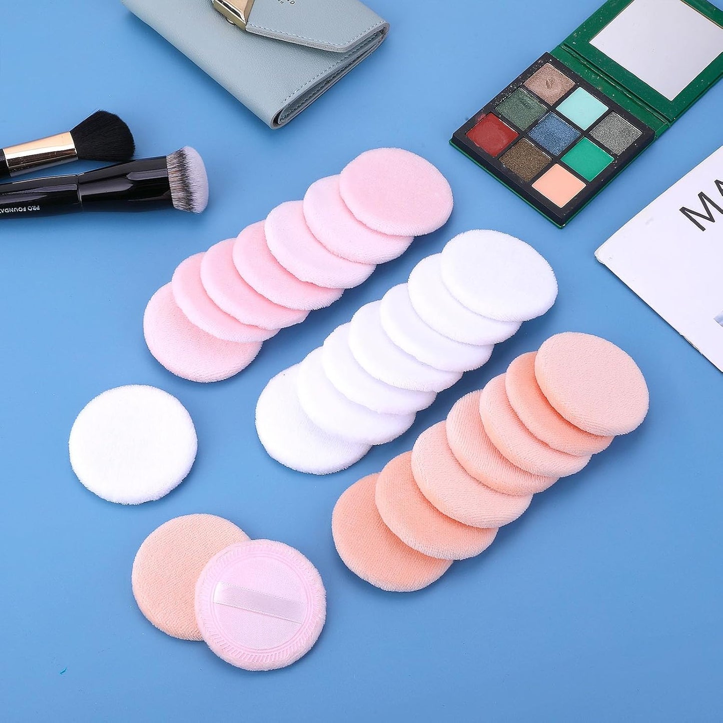 24Pcs Powder Puff Cotton Round Makeup Puff Pads with Strap Face Powder Puffs for Loose and Foundation Cosmetics Sponge Powder Puffs