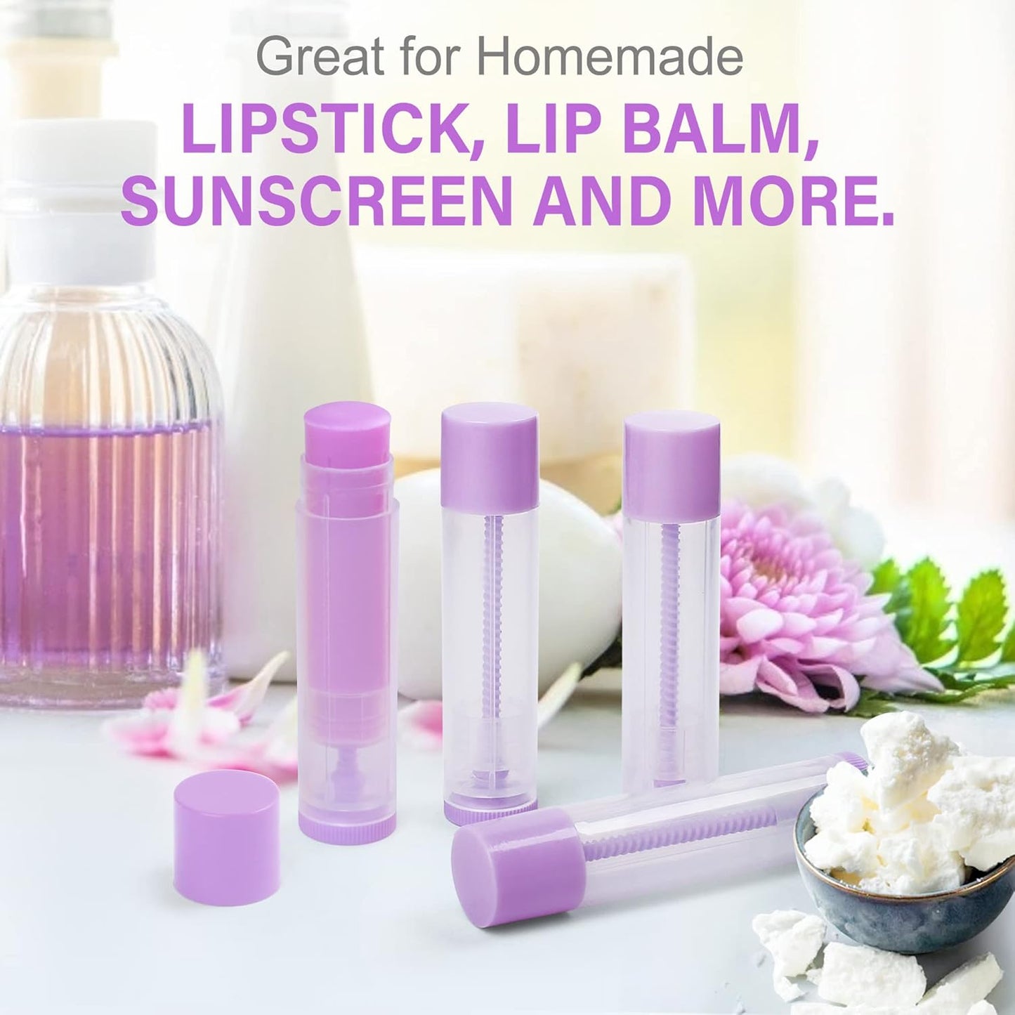LotFancy Lip Balm Tubes Empty, 60PCS 5.5ml (3/16 Oz), Clear Lip Balm Container Tubes with Purple Caps, BPA Free & Leak Free, Refillable