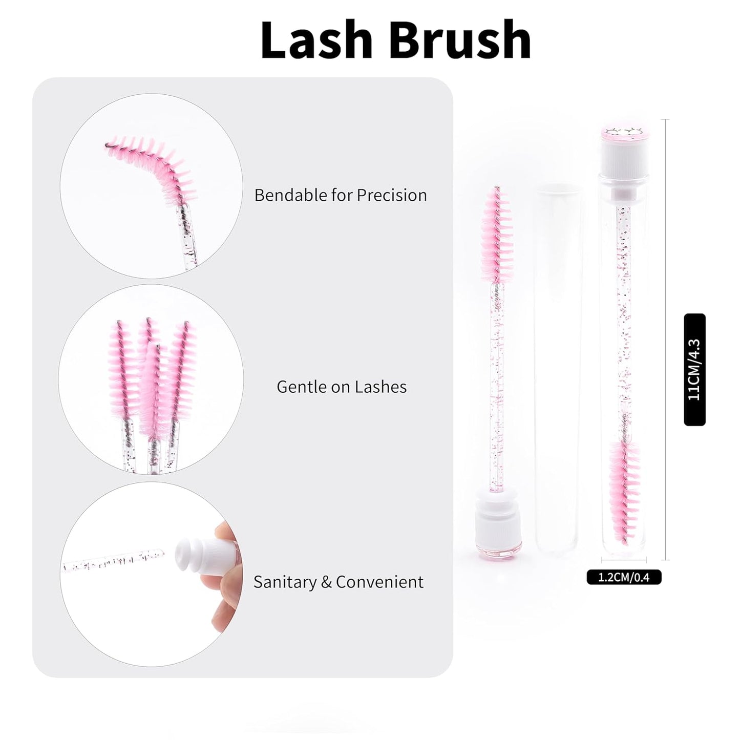 i-Laesh 20 Pcs Lash Brush Eyelash Brushes for Eyelash Extensions Spoolies Cleaning Mascara Wands Tube Diamond Disposable Makeup Tool Applicator Set Sanitary Extension Supplies (Pink Mix)