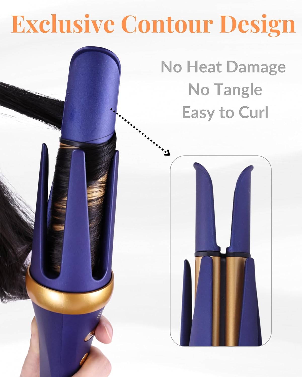 Automatic Curling Iron - 1.25" Rotating Curling Wand with 7 Temp. & 5 Timers Setting for Different Hair Types, Safe Auto Shut-Off, Easy to Use Hair Curler for Long Lasting Waves (Blue)
