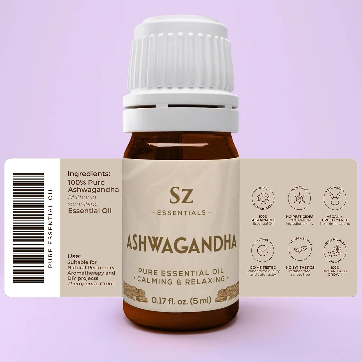 Ashwagandha Essential Oil, 100% Pure and Natural - Undiluted, Steam Distilled from Withania Somnifera - Woody & Earthy Scent with Nutty Overtones - Therapeutic Grade & Vegan - 0.17oz