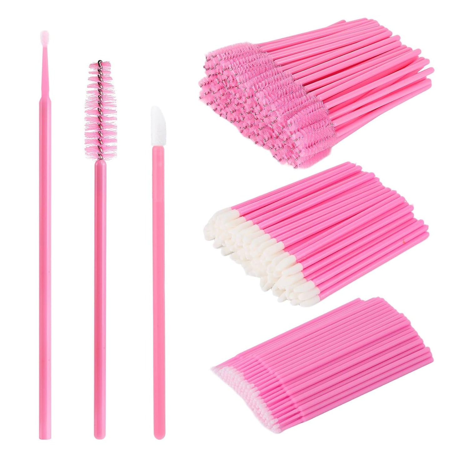 300 Pcs Spoolies Mascara Wands and Lip Brushes and Micro Swabs Applicator Disposable Eyelash Brushes Lipstick Tester Makeup Applicator Tool Pink