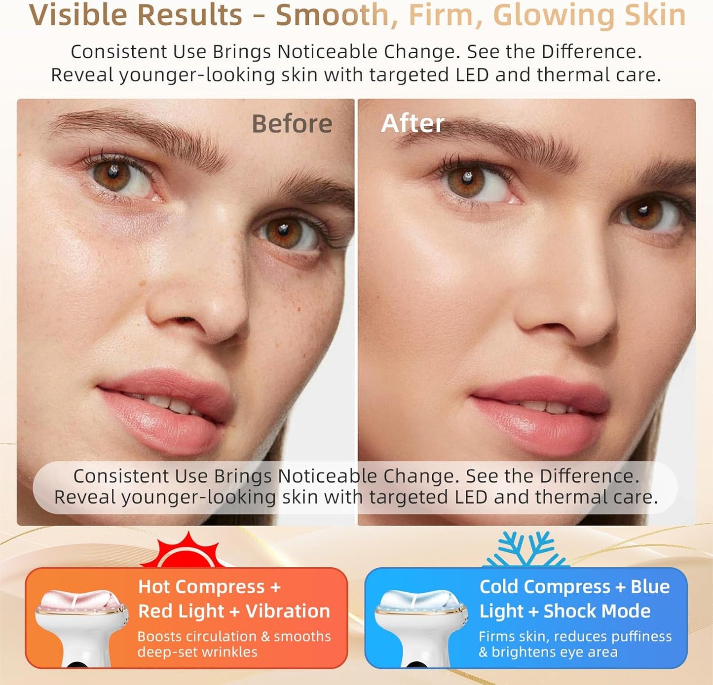 Cold Heat Facial Massager with Red Light Therapy, 7-in-1 LED Gua Sha Sculptor, Microcurrent, Vibration for Face Neck Eye Lifting, Wrinkles, Puffiness, Firming, USB-C Rechargeable Skincare Device