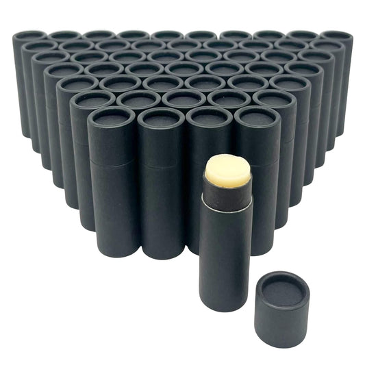 GreenWay 0.15oz / 4.25g Kraft Paperboard Lip Balm Tubes with Lids - 50 Pack Lip Gloss Tubes Refillable DIY Cosmetic Containers – Extra Thick Push-Up Bottom Lip Balm Containers - Black