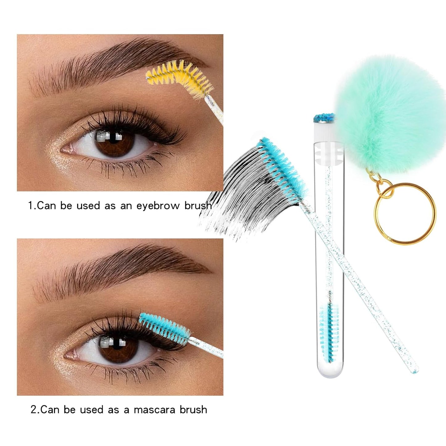 48 Pieces Disposable Mascara Wands Set,Include 24 pcs Disposable Crystal Lash Spoolies Brush and 24 Pieces Reusable Diamond keychain Empty Eyelash Brush Tubes for Women Girls Makeup Brush Kit
