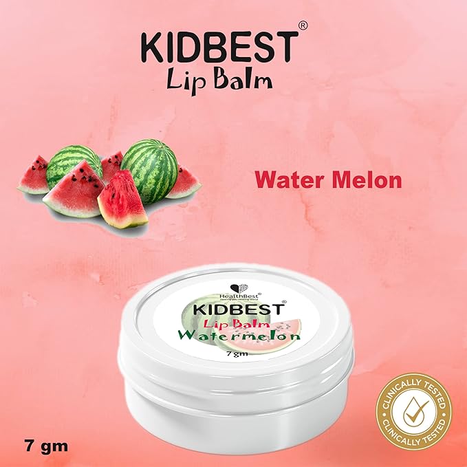 Kidbest Lip Balm for Kids, Extra Nourishing, Soothing Lips, Tear, Paraben, SLS free, Watermelon Flavor, 7gm, Peach