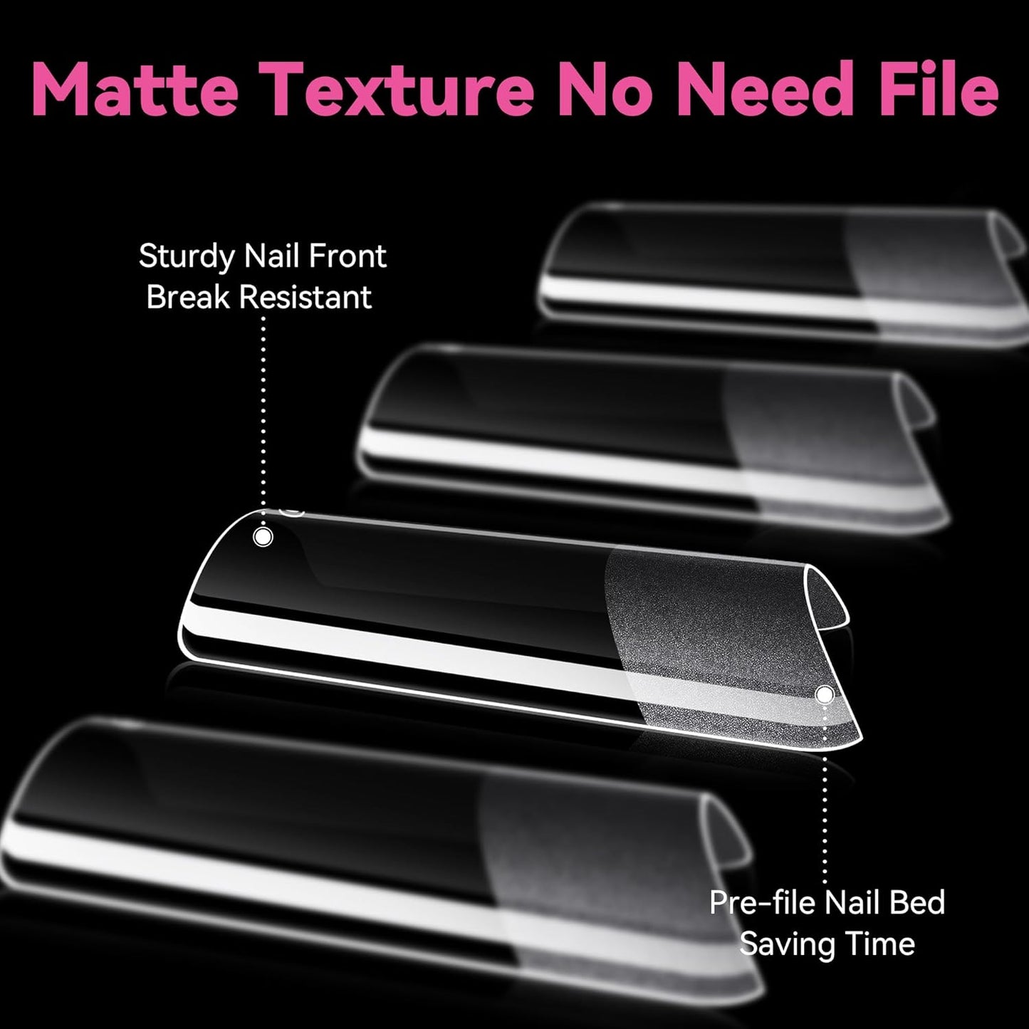 UNA GELLA No C Curve Medium Square Nail Tips 504 Pcs Half Cover Square Gel Nail Tips Pre-file Half Matte Straight Nails Tips Clear Fake Nails For Nail Extension Home DIY Salon with Box