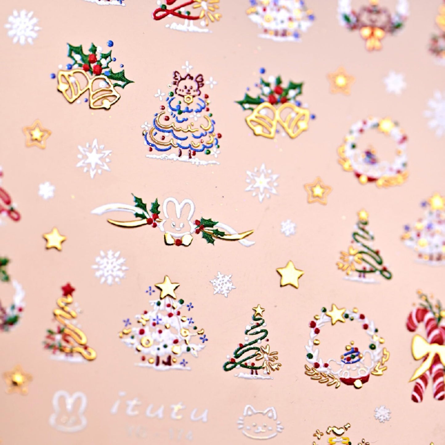 Christmas Nail Stickers for Nail Art Christmas Tree Wreath Bell Candy Glitter Gold Nail Art Stickers 5D Embossed Winter Nail Decals 3D Self-Adhesive Nails Supply Manicure Sliders for Nails Decoration