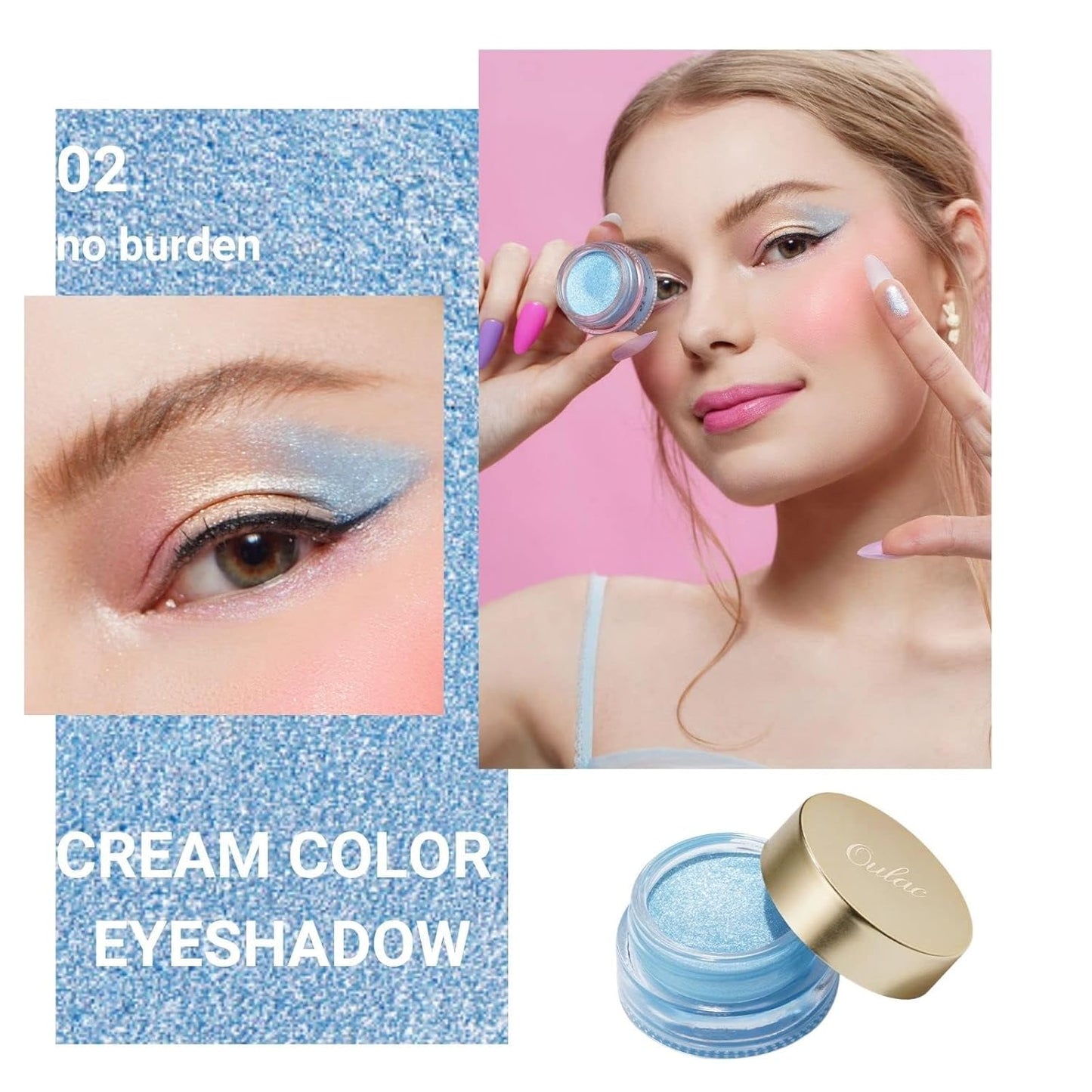 Oulac Blue Cream Eyeshadow also for Highlighter Large Capacity Highly Pigmented Eye Shadow Waterproof &Long Lasting with Moisturizing Formula. Shimmer Glitter Eye Makeup. 6g.(02)