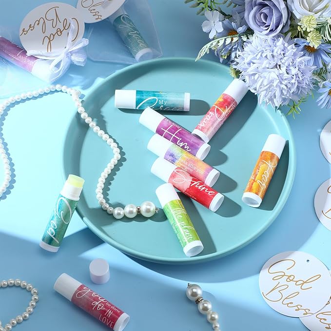 Fumete 50 Sets Christian Lip Balms Bulk Gift for Women Religious Bible Verse Lip Balm Faith Inspirational Scripture Gifts for Church Party Favor Friend Teacher Coworker
