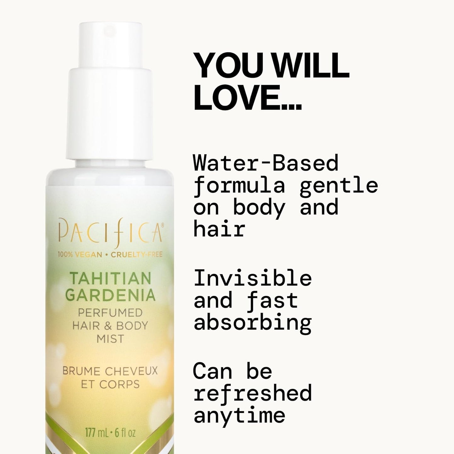 Pacifica Beauty, Tahitian Gardenia Hair Perfume & Body Spray, Citrus Gardenia and Jasmine Notes, Clean Perfume & Fragrance, Vegan & Cruelty Free, Phthalate-Free, Paraben-Free
