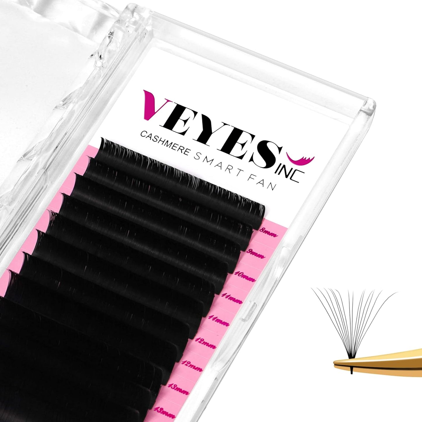 VEYES INC Cashmere Smart Fan Lash Extensions 0.03 0.05 0.07 C/CC/D Curl 8-20mm Mixed & Single Length, Super Matte Black Volume Lashes, Professional Supplies for Lash Techs (0.05 D 12mm)