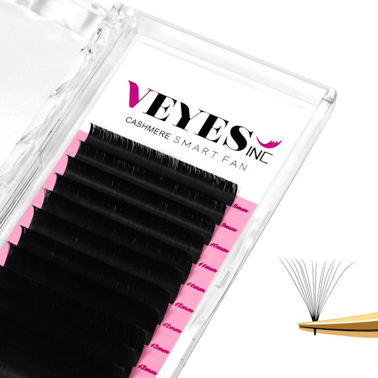 VEYES INC Cashmere Smart Fan Lash Extensions 0.03 0.05 0.07 C/CC/D Curl 8-20mm Mixed & Single Length, Super Matte Black Volume Lashes, Professional Supplies for Lash Techs (0.07 CC 11mm)