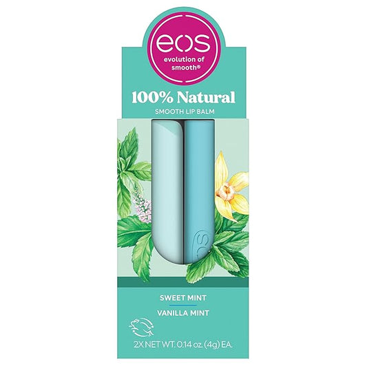 eos 100% Natural Lip Balm- Vanilla Mint & Sweet Mint, All-Day Moisture, Recyclable Carton, 0.14 oz, 2-Pack