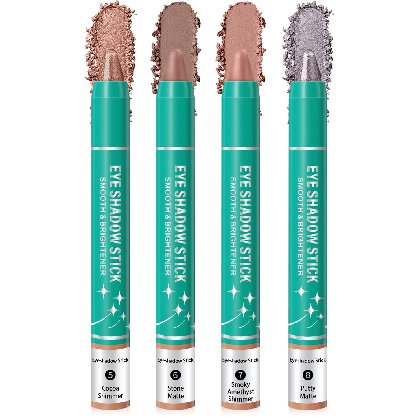 4Pcs Eyeshadow Stick, Cream Eye Shadow Brightener Sticks Set for Eyes, Champagne Pearl Taupe Bronze Cocoa Stone Putty Smoky Amethyst Shimmer Matte Pencil Eye Eye Liner Makeup Waterproof (4PCS B)