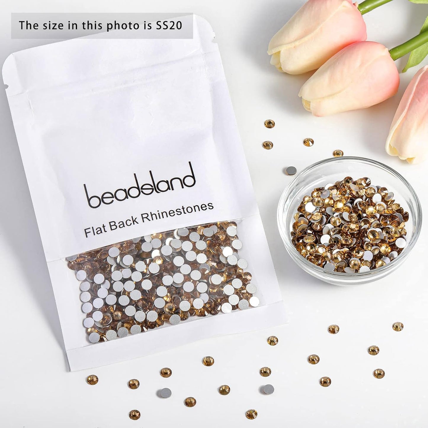 Beadsland 1440 Pieces Flat Back Crystal Rhinestones Round Gems,1.3mm-6.5mm, Lt Colorado Topaz,SS20,4.6-4.8mm