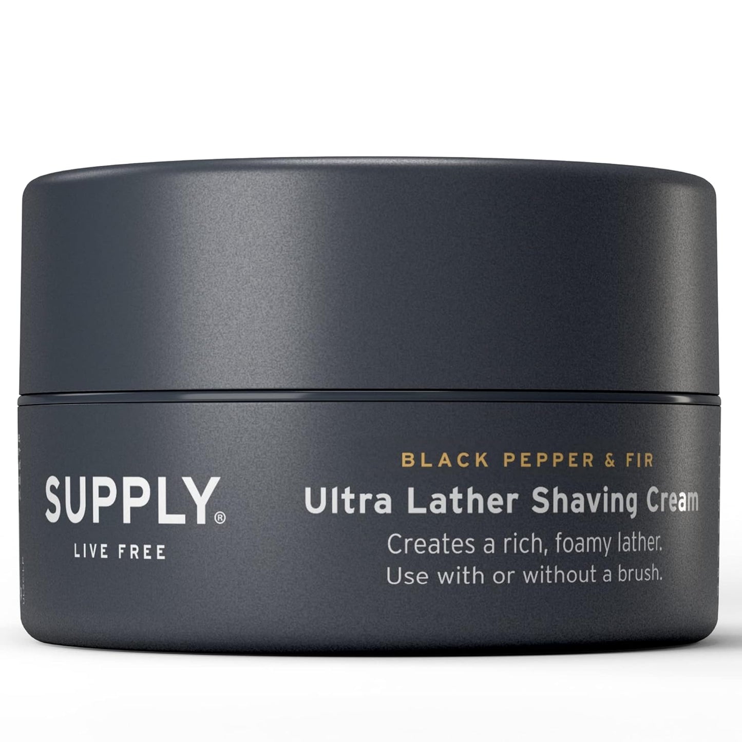 SUPPLY Ultra Lather Shaving Cream Black Pepper & Fir - Hypoallergenic Formula for Men - 3.4 Oz Jar - Naturally Soothes and Protects, Guards Against Razor Burn and Irritation